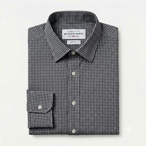 Mizzen+Main Mens Dress Shirt L Trim Fit Black White Gingham Check Performance